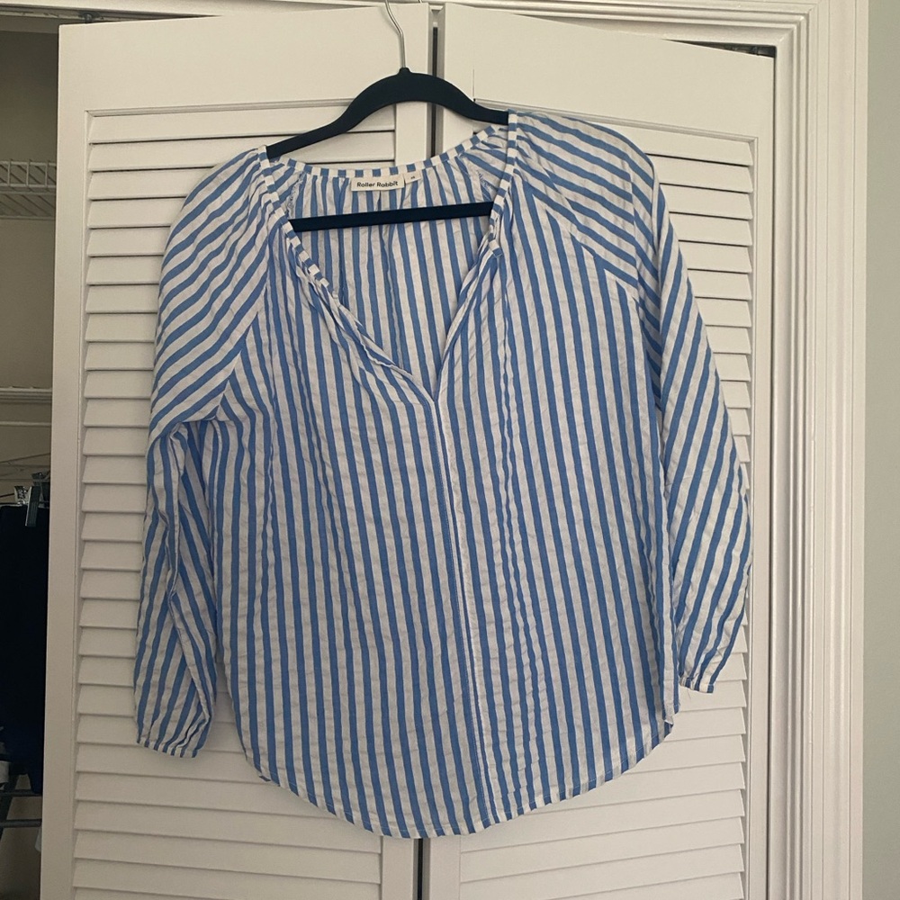 Roller rabbit blue and white stripe blouse